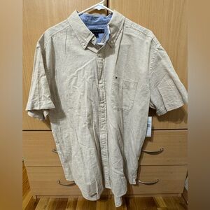 Tommy Hilfiger Cream Brown Linen Button Down Shirt